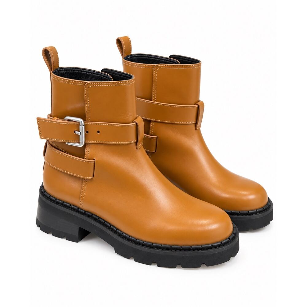 BY FAR Warner Peanut Butter Patent Leather Buckle Ankle Boots EU 39 - Picture 5 of 9